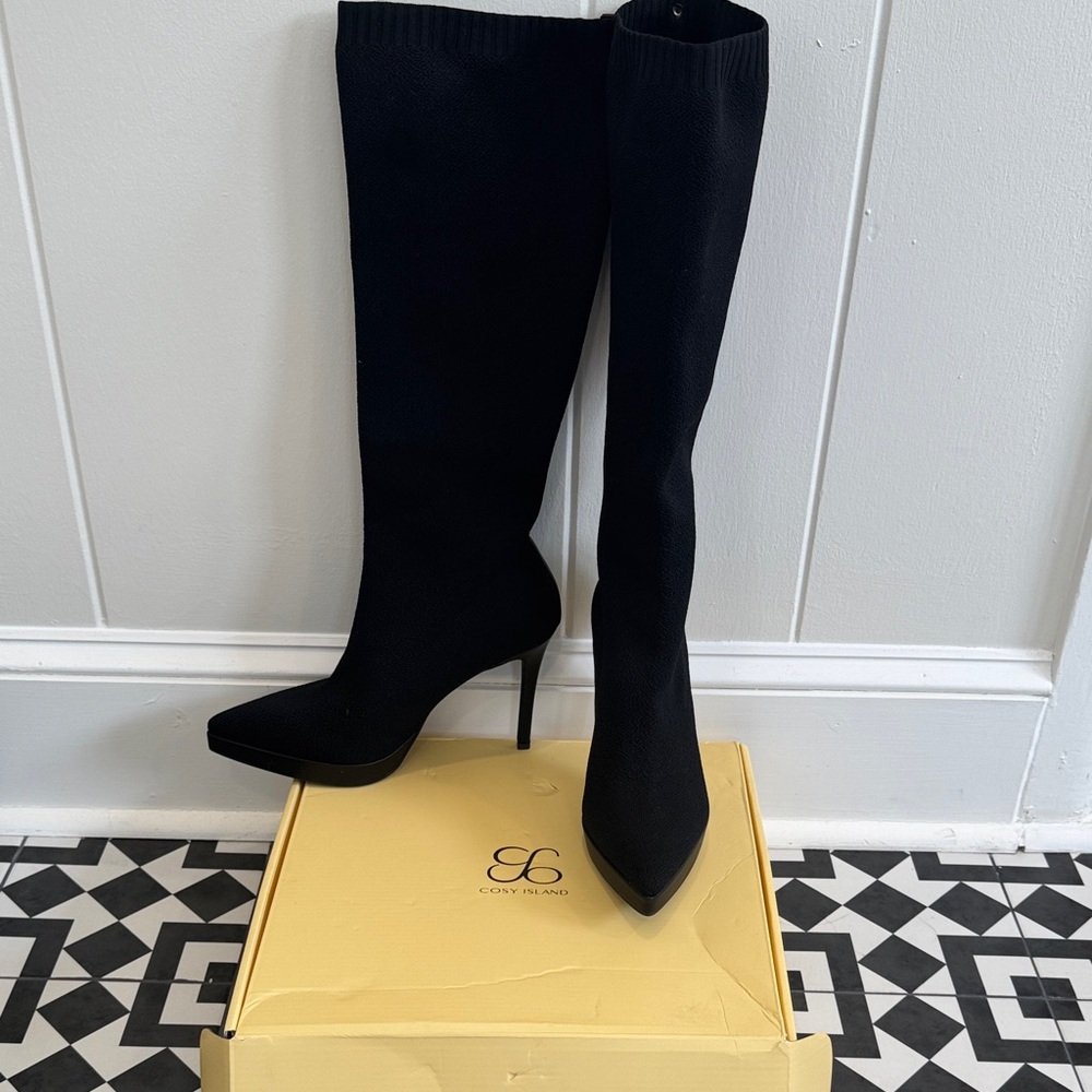 Cosy Island Black Modboots Pointed Toe Platform High Boots